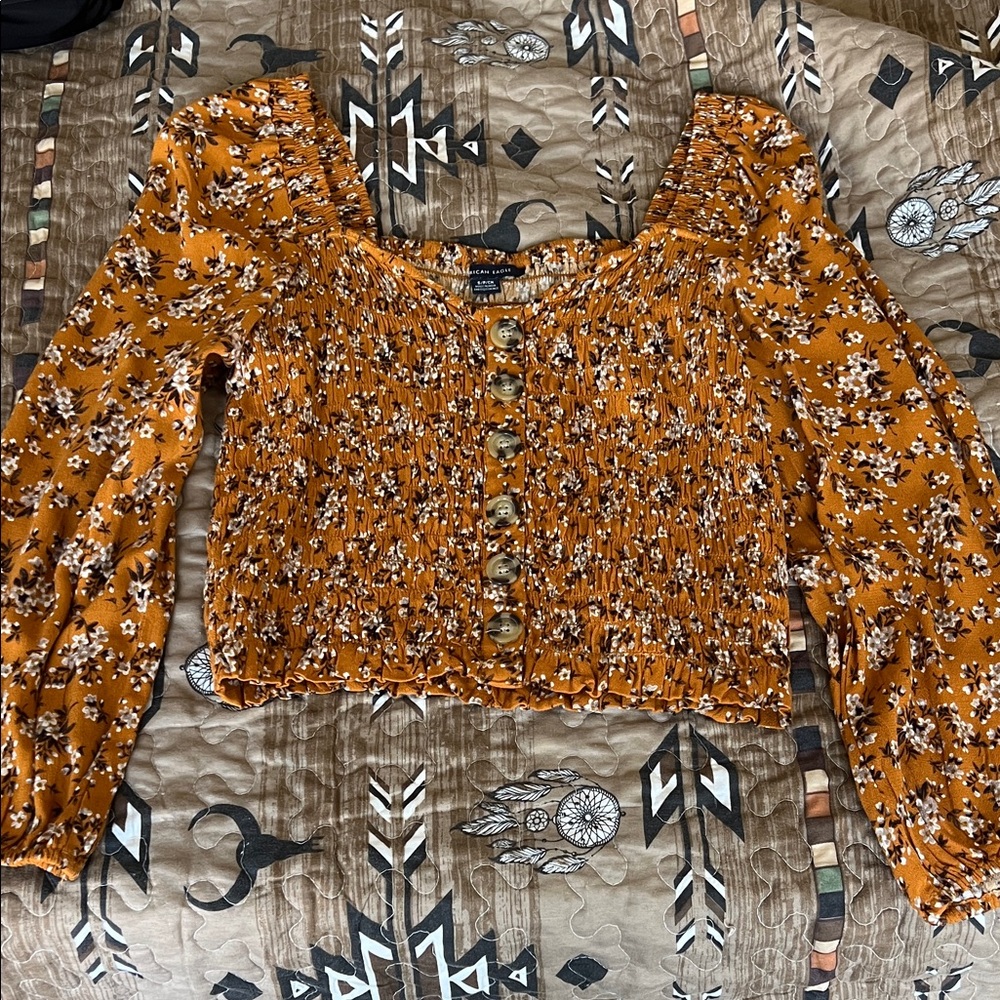Floral Smocked Women's Top - Orange